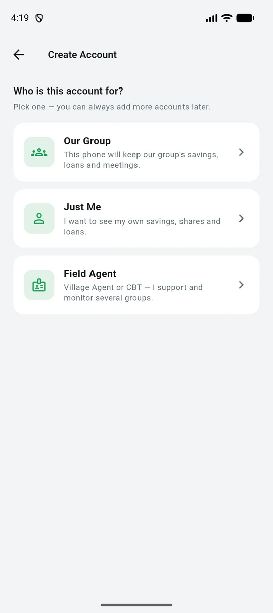 Choosing between Our Group, Just Me, and Field Agent