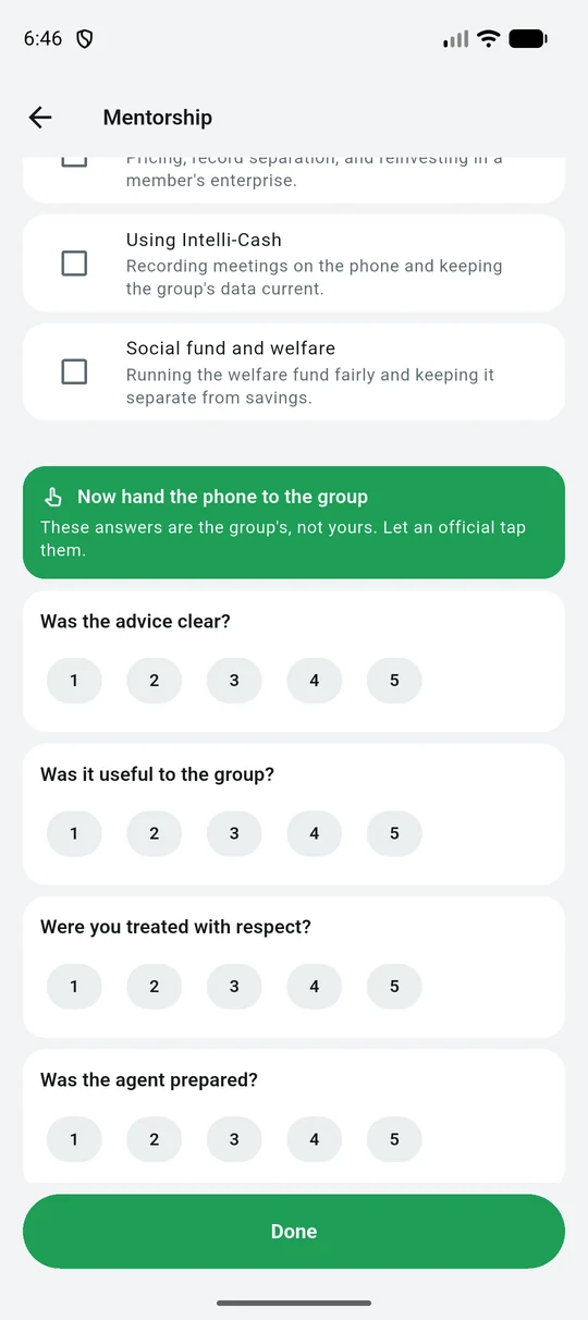 The group rating the coaching session out of five